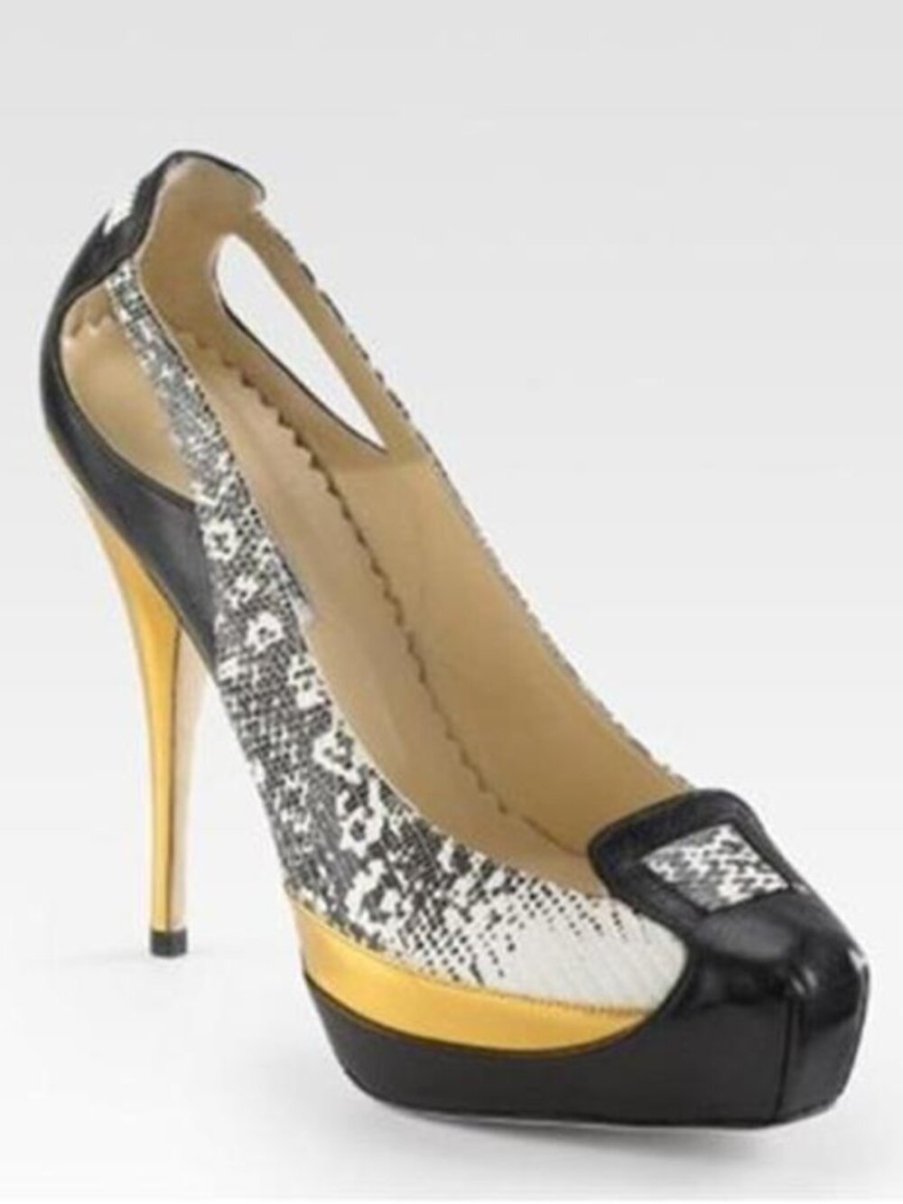 Oscar De La Renta Lizard Leather Cutout Platform Pumps Shoes Heels
